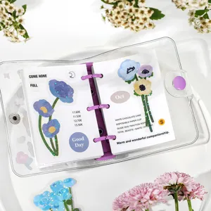 Transparent binder planner with sparkling floral PET stickers, perfect for journaling decoration.