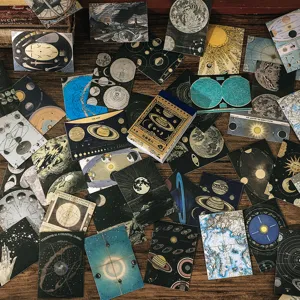 Infeel.Me vintage astronomy sticker book set with celestial charts for DIY journaling.