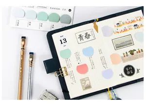 Detailed view of infeel.me sticky notes color research series, creative memo pads and stationery.