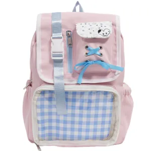 Zaino Ita giapponese carino con finestra trasparente e design rosa casuale per le studentesse