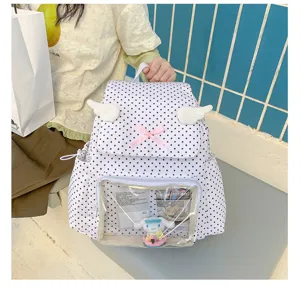 Zaino ita a pois carino con ali e fiocco, grande capacità borsa scolastica per ragazze.