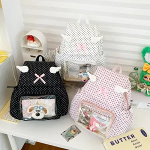 Zaino Stile Coreano Retro Pois Donna Grande Capacità Ita Bag Carina Zaino Scolastico Con Ali E Fiocco