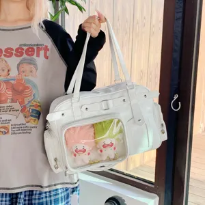 Japanese College Style Ita Bag PU Leather Large Capacity Tote Bag Transparent Window Shoulder Crossbody Bag For Women