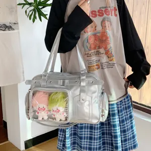 Silver metallic ita bag with transparent window tote shoulder crossbody bag for daily