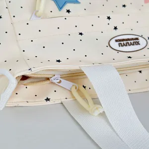 Cute Japanese polka dot canvas backpack student school bag with zipper and star detail