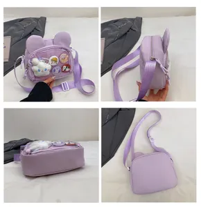 Süße lila Ita Tasche mit Hasenohren und durchsichtiger Tasche, süße Schulter Umhängetasche.