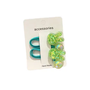 Colorful rabbit hair ties for kids, cute resin charm elastic hair bands with backing card.