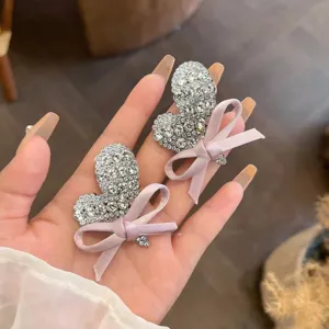 Rhinestone Love Heart Bow Hair Clip For Women Sweet Side BB Clip Hair Accessories
