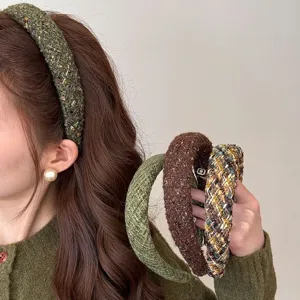 Chic autumn winter tweed headband vintage knitted hair hoop stylish high top hair accessory