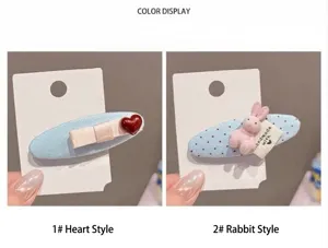 Korean fabric oval BB hair clip sweet heart cute bunny side hairpin set for women