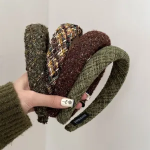 Maillard style autumn winter tweed padded headband set, vintage knitted hair hoop accessories.