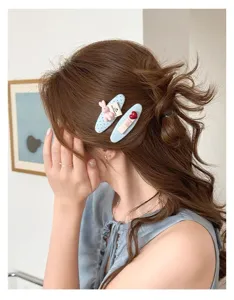 Korean fabric polka dot bunny oval BB hair clip sweet cute side hair clip accessories