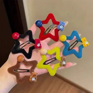Pinces à cheveux étoiles colorées avec breloques d'ours, jolies barrettes pour filles et femmes.