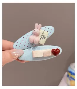 Korean sweet polka dot rabbit heart fabric BB hair clips set for cute girls daily hair styling.