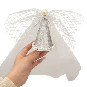 Korean style silver mesh bow birthday hat hair clip atmospheric photo prop headdress