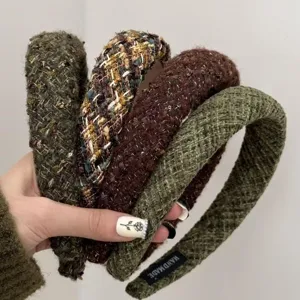 Retro Tweed Knit Fabric Sponge Headband For Women High Crown Hair Hoop Elegant Fashion Hair Accessories