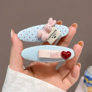Korean fabric oval BB hair clip cute polka dot rabbit heart sweet side fringe hairpin for women