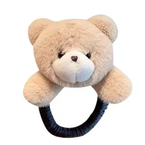 Cute plush teddy bear hair tie for kids, soft autumn winter elastic hair rope scrunchies.