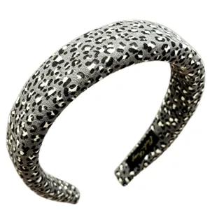 Wide padded leopard print headband for women, stylish velvet hair hoop for daily wear.
