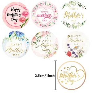 Gold foil Mother's Day round stickers 2.5cm 1 inch decorative gift labels for holiday wrapping.