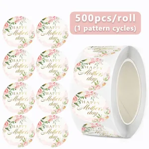 Mother's day round self-adhesive stickers roll, 500pcs decorative floral gift labels.