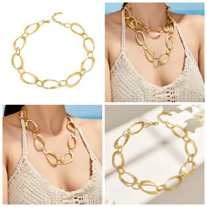 Matter 18K vergoldeter Edelstahl strukturierter ovale Glieder Kette Halskette Damen Schmuck.