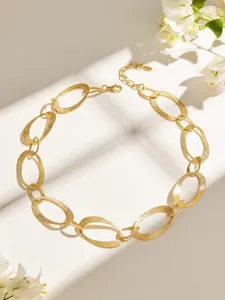 Vintage 18k vergoldete matte ovale grobe Gliederkette Halskette fuer Damen, eleganter Schmuck.