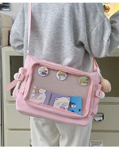 Japanese ins style pink transparent ita bag large capacity casual crossbody shoulder bag for girls