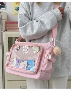 Japanese ins style pink transparent itabag large capacity shoulder crossbody bag for daily use