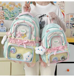 Sac à dos pastel poche transparente mignon anime sac d'étudiant double épaule