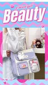 Retro contrast color large capacity canvas shoulder bag cute sweet girl multi-pocket tote bag