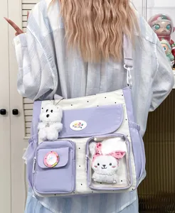Retro color block large capacity canvas shoulder bag casual commuting daily tote