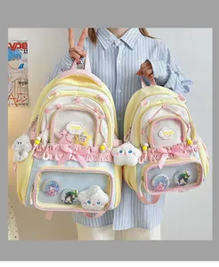 Sac à dos ita pastel doux avec poche avant transparente design mignon pour fans d'anime