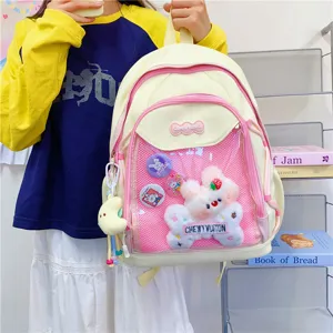 Cute Japanese ins style ita backpack with clear window and plush doll for women daily use
