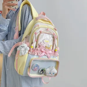 Joli sac à dos ita pastel avec fenêtre transparente, grand sac d'école étudiant.