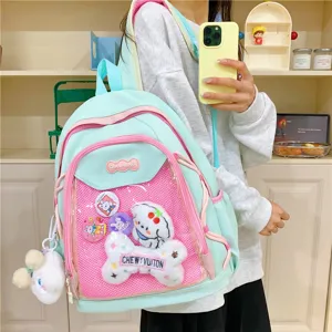 Cute ita backpack for women japanese style canvas school bag with clear transparent pocket