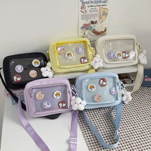 Japanese Ins Style Transparent Ita Bag Cute Cartoon Badges Shoulder Crossbody Bag Student Casual Nylon Tote Bag