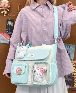Retro color-block canvas tote bag, large capacity crossbody shoulder bag for student commuter.