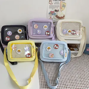 Japanese INS style transparent window ita bag canvas messenger crossbody shoulder bag for daily student.