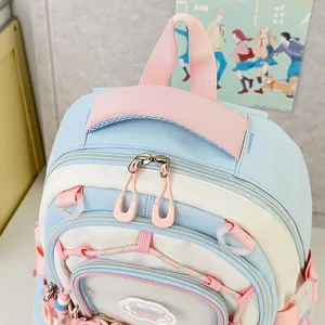 Joli sac à dos étudiant bleu pastel et rose avec plusieurs poches pour l'école quotidienne