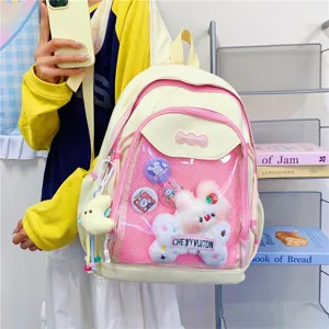 Japanese Ita backpack clear PVC window cute plush bunny shoulder bag for anime fans daily use