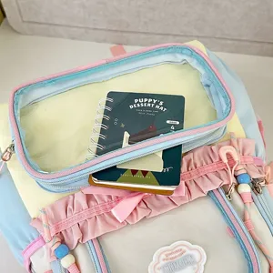 Sac à dos ita transparent mignon cartable pastel kawaii avec poche fenêtre claire