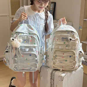 Sac à Dos d'École Décontracté pour Femmes Imprimé Étoile Itabag Transparent Mue Capacité Léger Voyage