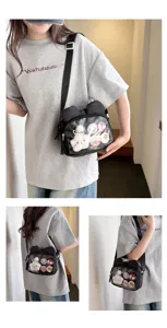 Japanischer Stil süße transparente Ita Tasche Umhängetasche mit Sichtfenster und süßen Ohren.