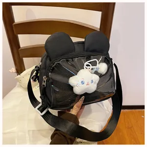 Japanischer Stil schwarze transparente Ita Tasche süße Umhängetasche mit Plüsch Stern