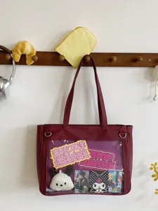 Japanese ins cute girl ita bag large capacity canvas shoulder crossbody bag clear window