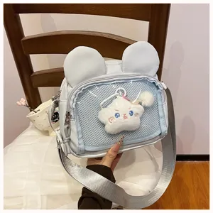 Japanische süße transparente Ita-Tasche mit Ohren und Stern-Plüsch-Anhänger, Umhängetasche.