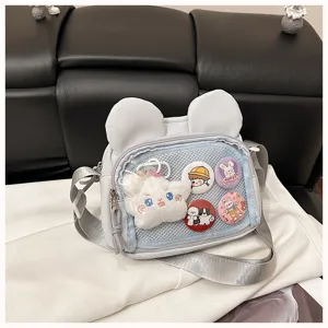 Japanischer Stil süße Ita Tasche mit transparentem Netztasche und Hasenohren Design.
