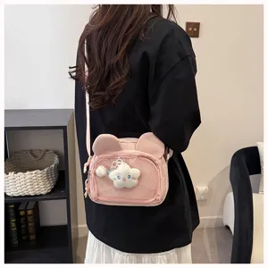 Rosa japanische Itabag Umhaengetasche mit transparentem Fenster und Stern Anhaenger