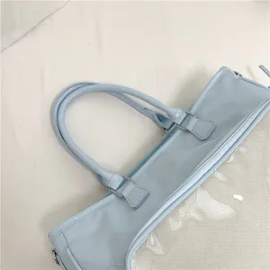 Bolso transparente azul claro gran bolso de hombro y cartera para fans y uso diario.